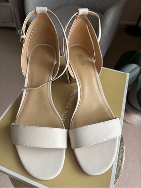 Michael Kors Ivory Leather Ankle-Strap Heels